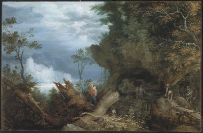鉱山への入り口のある山地の風景」1612-13年頃（ブナ板に油彩 作： Roelandt Jacobsz. Savery