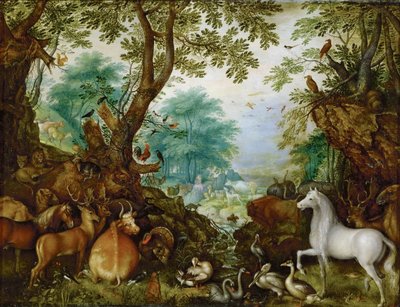 Orphee parmi les animaux - 動物の間のオルフェウス - Roelant (Roelandt) Savery (1576-1639).銅に油彩、1628年頃。寸法：27,5x36 cm。ヴィエンヌの美術史博物館 作： Roelandt Jacobsz. Savery