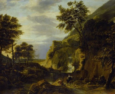 滝のある山の風景 作： Roelandt Roghman
