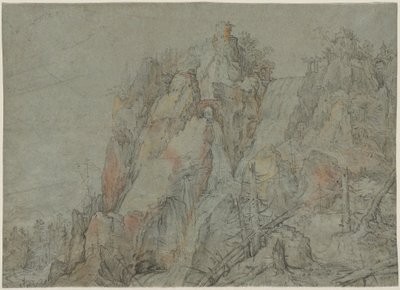 城と滝のある山岳風景 作： Roelandt Savery