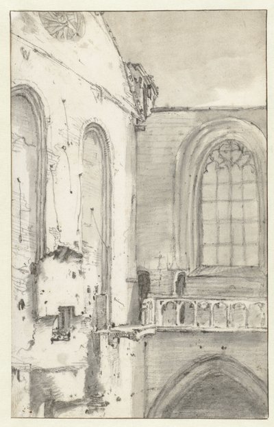 1645 年の火災後のアムステルダム、新教会のトランセプトの眺め 作： Roelant Roghman (attributed to)