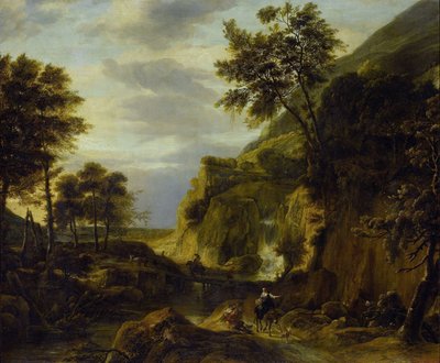 滝のある山岳風景 作： Roelant Roghman