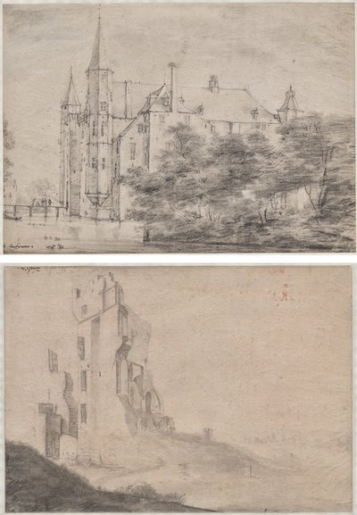 ユトレヒト近郊のズイレン城（右）/ハールレム近郊のテル・クリーフ家の廃墟（裏面） 作： Roelant Roghman
