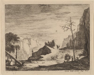 荷車のある山岳風景: pl.8 作： Roelant Roghman and Melchior Küsel