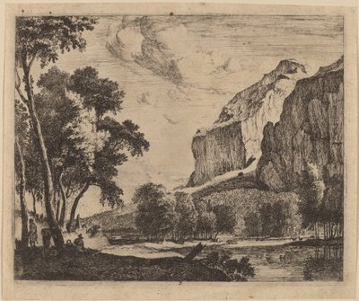 右側に岩のある川の風景: pl.3 作： Roelant Roghman and Melchior Küsel