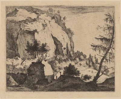 モミのある岩の風景: pl.4 作： Roelant Roghman and Melchior Küsel