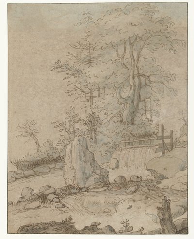 滝のある岩の多い風景 作： Roelant Savery