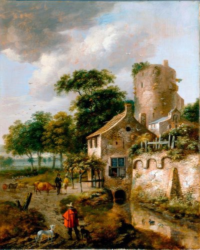 R.J.v.Vries、塔のある風景 作： Roelof Jansz van Vries