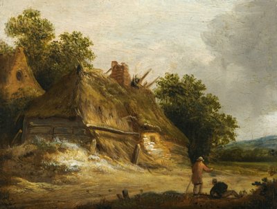 コテージの前の道を通る二人の人物 作： Roelof Jansz van Vries