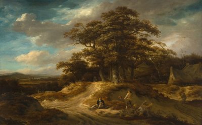 村の端にいる旅行者、1680年。 作： Roelof Van Vries