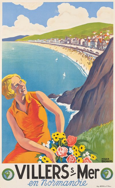 ヴィレ・シュル・メールの広告ポスター、1930年頃（カラーリトグラフ） 作： Roger Broders