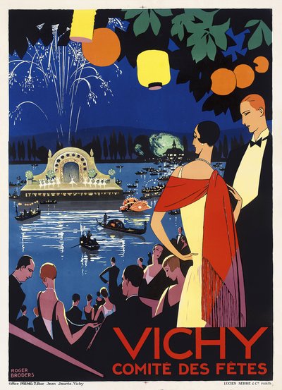 フランス、ヴィシーの広告ポスター、1930年頃（カラーリトグラフ） 作： Roger Broders