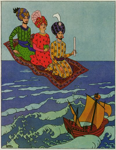 アラビアンナイト』の「アハメド王子と妖精パリ・バヌー」のイラスト。 作： Roger Broders