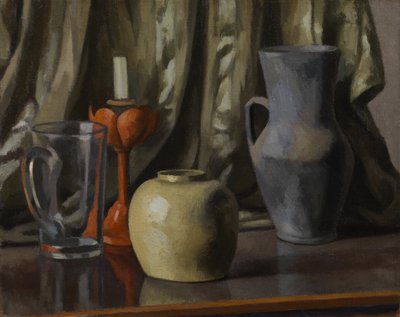 キャンドルと陶器の鉢のある静物 作： Roger Eliot Fry