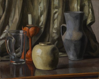 キャンドルと陶器の鍋のある静物、1921年 作： Roger Eliot Fry