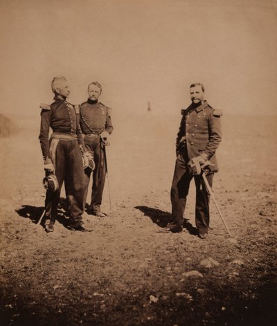 三等兵と一緒に立つフランス軍のラブジニエール将軍とブーレ将軍（クリミア戦争、ウクライナ・クリミア 作： Roger Fenton