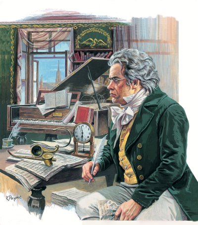 ルートヴィヒ・ヴァン・ベートーヴェン（1770-1827）（紙にグワッシュ） 作： Roger Payne