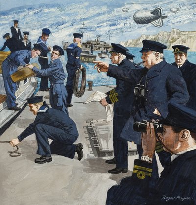 ウィンストン・チャーチル（1874-1965） 海軍風景（紙にグワッシュ） 作： ロジャー・ペイン