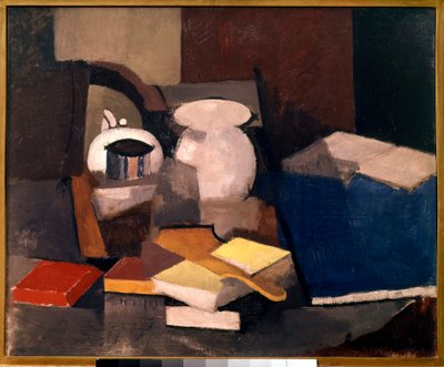 本とカードのある静物画 Roger de La Fresnaye (1885-1925) 1913 Sun.0.6x0.73 m パリ、国立近代美術館 作： Roger de La Fresnaye