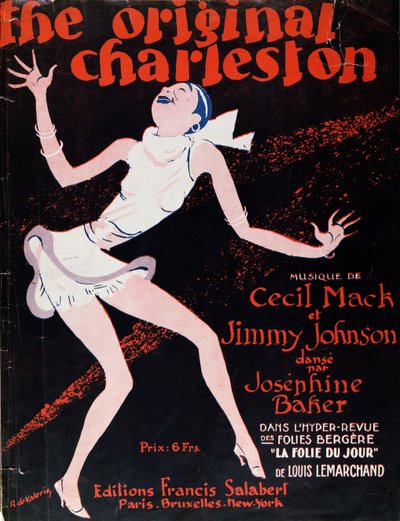 チャールストンを踊るジョセフィン・ベイカー (1906-75)、フォリー・ベルジェールでのショーを宣伝するポスター 作： Roger de Valerio