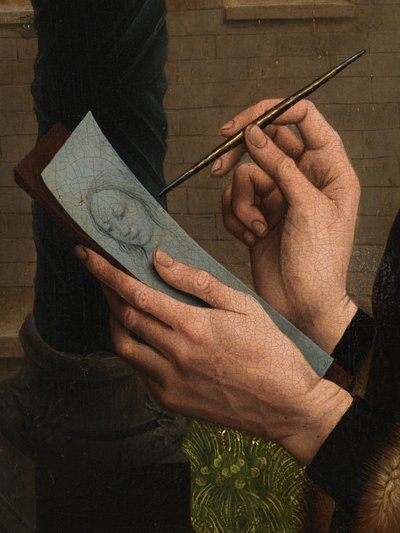 聖ルカの聖母の肖像画の詳細（パネルに油彩） 作： Rogier van der (after) Weyden