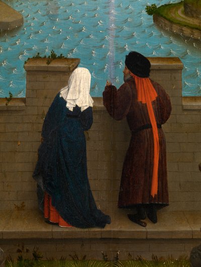 聖ルカの聖母の肖像画の詳細（パネルに油彩） 作： Rogier van der (after) Weyden