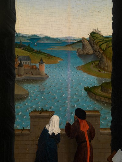 聖ルカの聖母の肖像画の詳細（パネルに油彩） 作： Rogier van der (after) Weyden