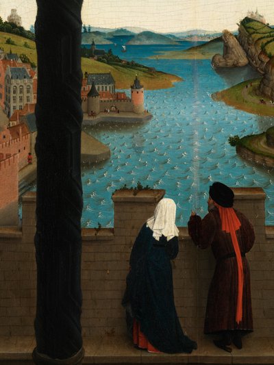 聖ルカの聖母の肖像画の詳細（パネルに油彩） 作： Rogier van der (after) Weyden