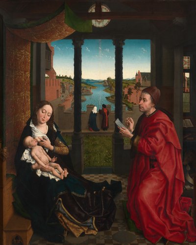 聖ルカが聖母の肖像画を描く（パネルに油彩） 作： Rogier van der (after) Weyden