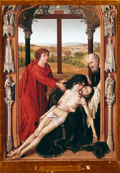 ピエタの絵 ロジェ・ファン・デル・ウェイデン（1400年頃～1464年） 1435～1438年 スペイン、グラナダ王宮礼拝堂 作： Rogier van der Weyden