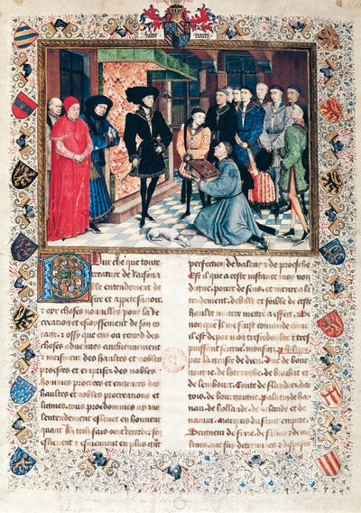 ジャン・ウォーケリンによるブルゴーニュ公フィリップ善良王へのエノー年代記の贈呈（1396-1467年 作： Rogier van der Weyden
