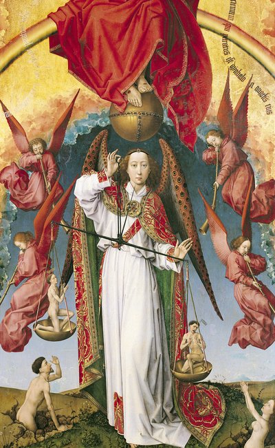 聖ミカエル、最後の裁きから、魂を計量、1445-50年頃（170072の詳細） 作： Rogier van der Weyden