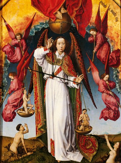 Rogier van der Weyden（1399-1464）による最後の審判の祭壇画、キャンバスに油彩、215x560 cm、詳細 作： Rogier van der Weyden