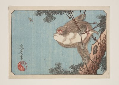モンキー＆スズメバチ（カラー木版画 作： Rokubei Rokubei