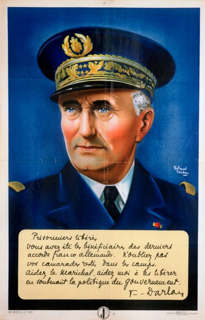 アドミラル ダーラン、ヴィシー フランス プロパガンダ ポスター、c1940-1942 作： Roland Coudon