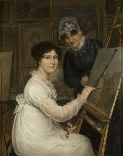 アーティストと彼女の母親（パネルに油彩） 作： Rolinda Sharples