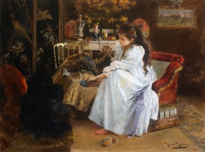 De soiree - Roma Ribera (1876-1931) の絵画 - 1894年頃 - キャンバスに油彩 - 59x79 - カタロニア国立美術館、バルセロナ 作： Romà Ribera
