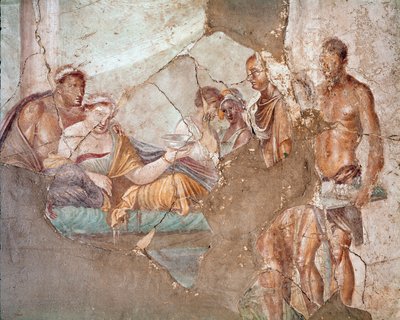ヌミディアの女王ソフォニスバが毒を飲んで自殺したと思われる宴席（フレスコ画 作： Roman