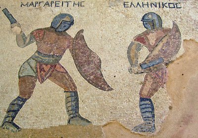 2人の剣闘士、剣闘士の家、クリオン、キプロス（モザイク）の間の戦い 作： Roman