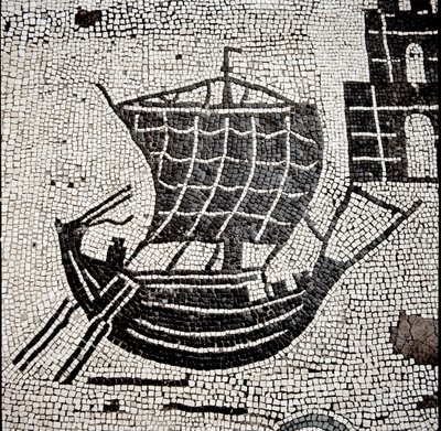 オスティアの港に停泊する船（モザイク画 作： Roman