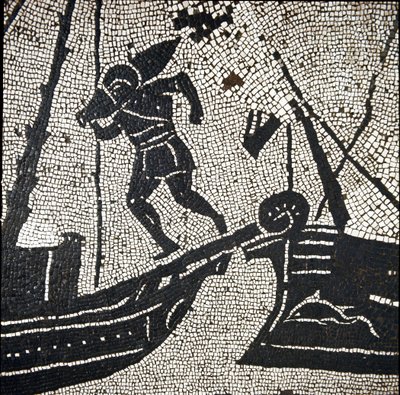 オスティアの港に戻るカリアリの船（モザイク 作： Roman
