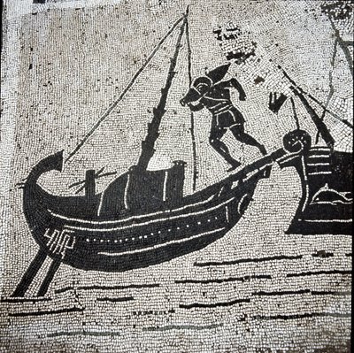 オスティアの港に戻るカリアリの船（モザイク 作： Roman