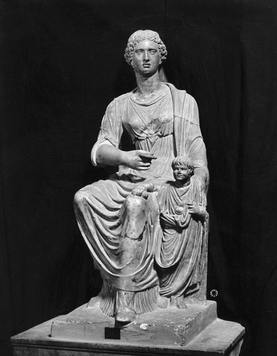 若き日のアグリッピナ（AD15-59）とその息子ネロ（AD37-68）（大理石）（モノクロ写真 作： Roman