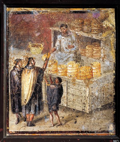 パンの寄付を伴う古代ローマのフレスコ画 作： Roman