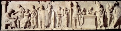 古代ローマ：ドミティウス・アヘノバルブスと呼ばれるレリーフ、国勢調査のエピソード：市民の登録とマルス神への生け贄。紀元前100年頃。日 2m パリ、ルーヴル美術館 作： Roman