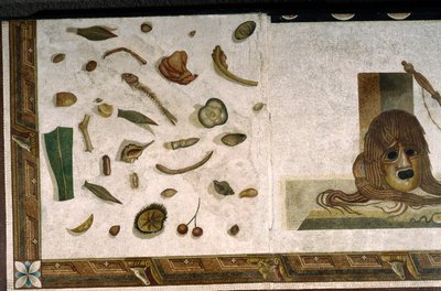 「アサロトス（床） ローマのハラクライトンのサイン入りモザイクの断片 紀元後2世紀、ローマ 作： Roman
