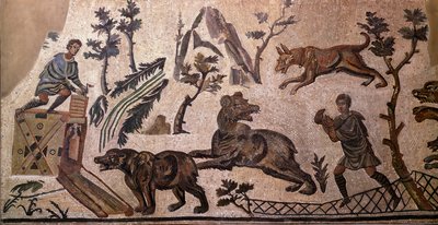 熊狩り（モザイク、紀元前4世紀 作： Roman