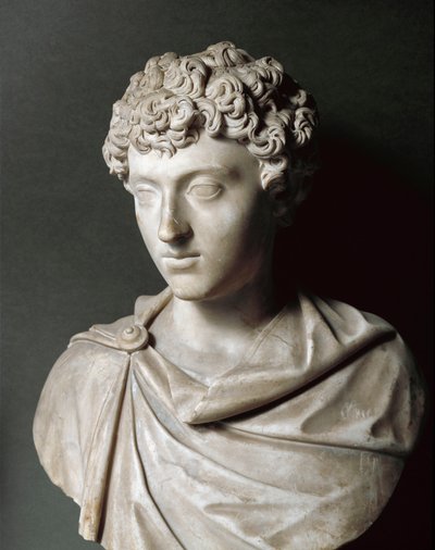 少年時代のマルクス・アウレリウスの胸像、161～180年の間（大理石彫刻 作： Roman