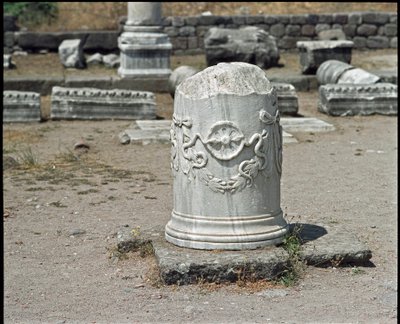 アスクレピオス神のシンボルで飾られた柱。アスクレピオスの聖域（前283年〜前133年 作： Roman