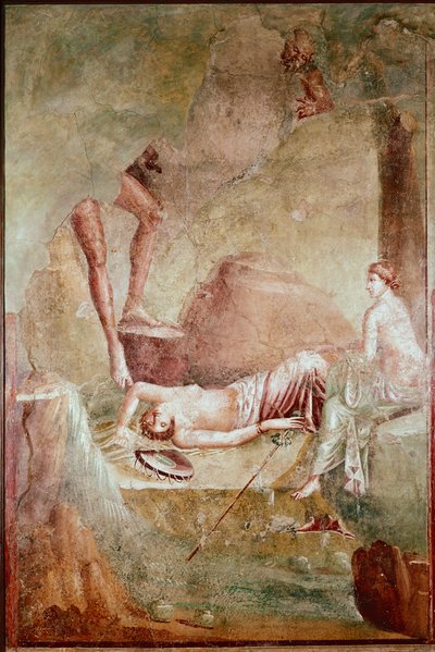 酔って眠るマエナド（フレスコ画 作： Roman